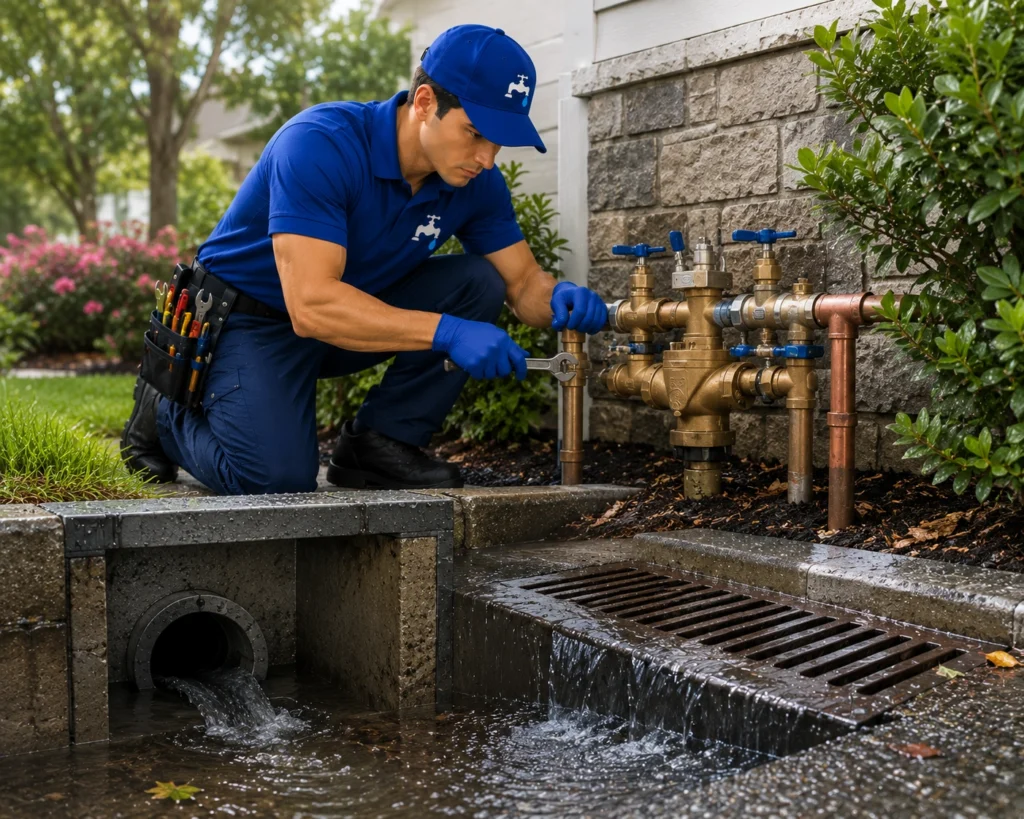 Professional backflow prevention and storm drainage repair service protecting Florida homes from water damage.